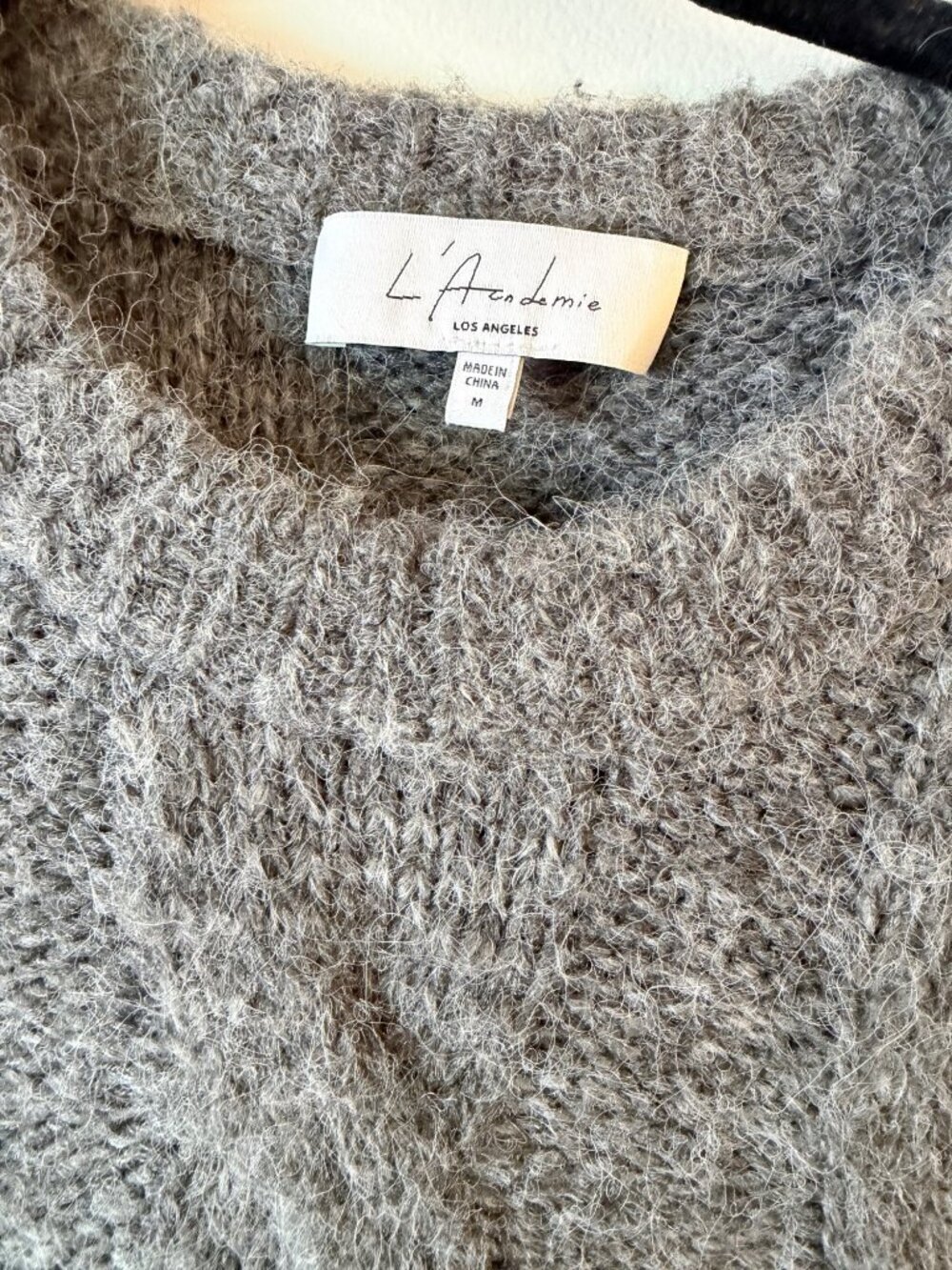 L'Academie Adria Charcoal Gray Cable Knit Sweater Medium - Picture 4 of 7